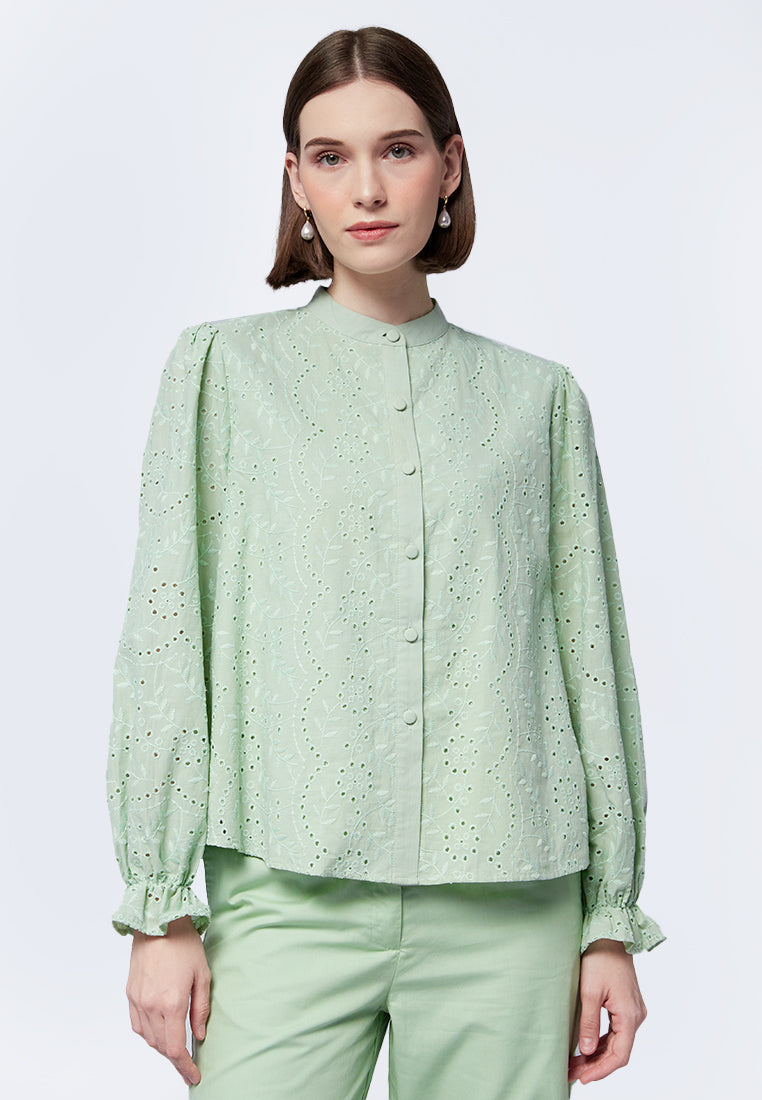 Eyelet Long Sleeve Blouse