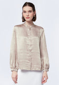 Mandarin Collar Puff Sleeve Blouse