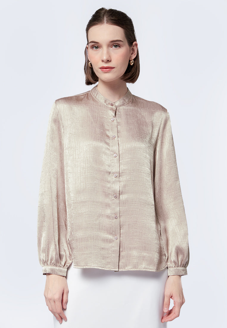 Mandarin Collar Puff Sleeve Blouse