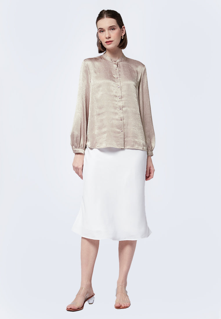 Mandarin Collar Puff Sleeve Blouse