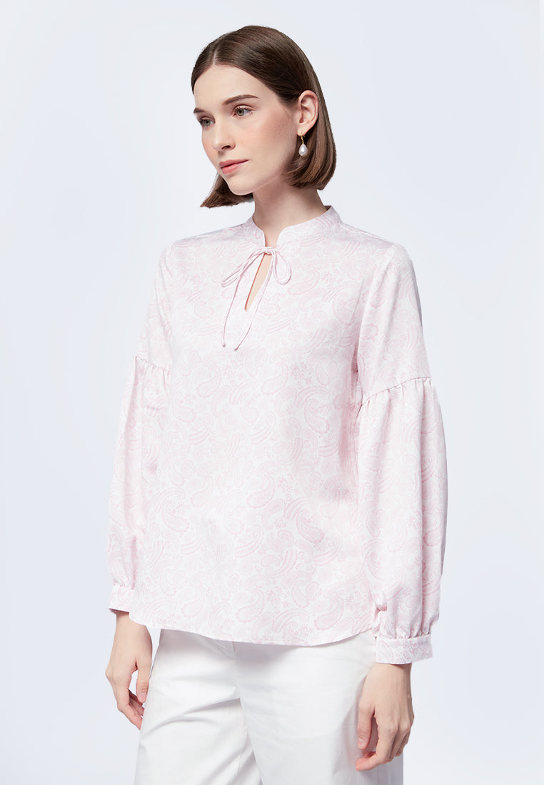 Printed Soft Tie Long Sleeve Blouse
