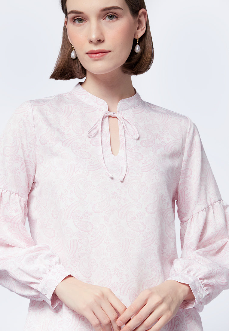 Printed Soft Tie Long Sleeve Blouse
