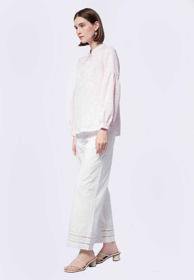 Printed Soft Tie Long Sleeve Blouse
