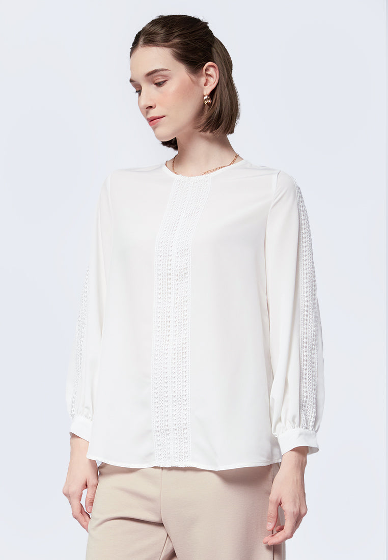 Lace Panel Long Sleeve Blouse
