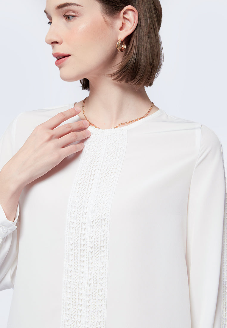 Lace Panel Long Sleeve Blouse