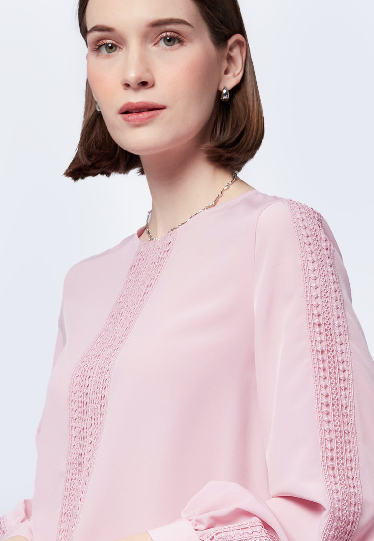 Lace Panel Long Sleeve Blouse