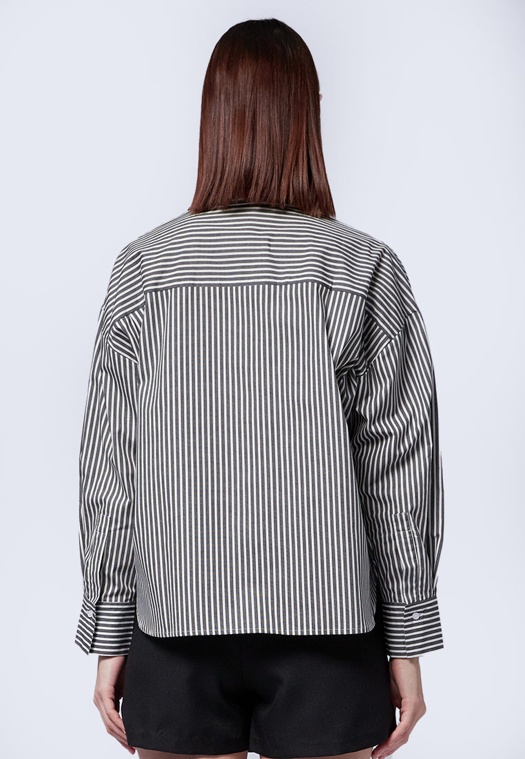 Oversized Long Sleeve Stripes Shirt