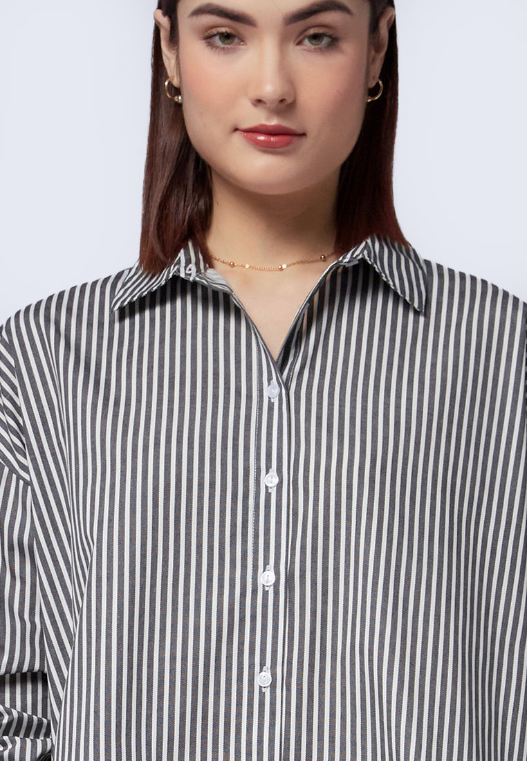 Oversized Long Sleeve Stripes Shirt