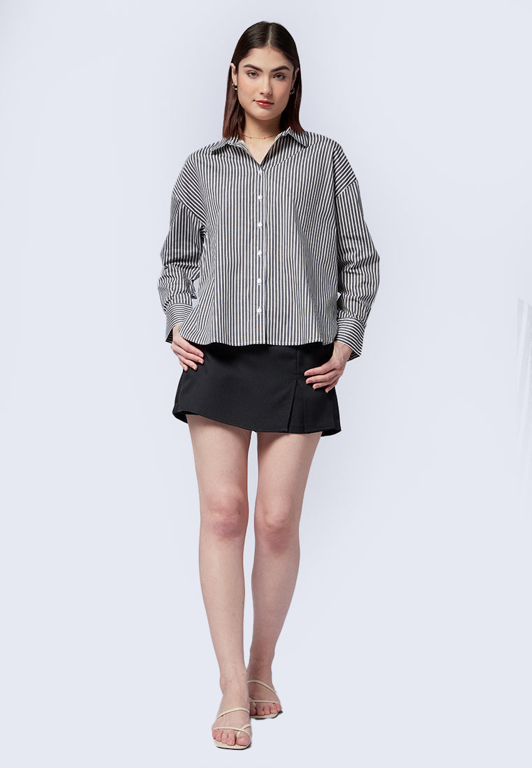 Oversized Long Sleeve Stripes Shirt