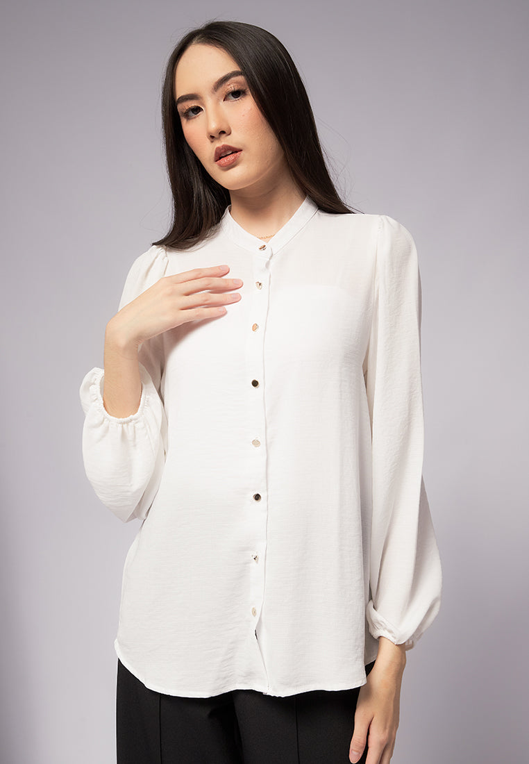 Balloon Sleeve Satin Blouse