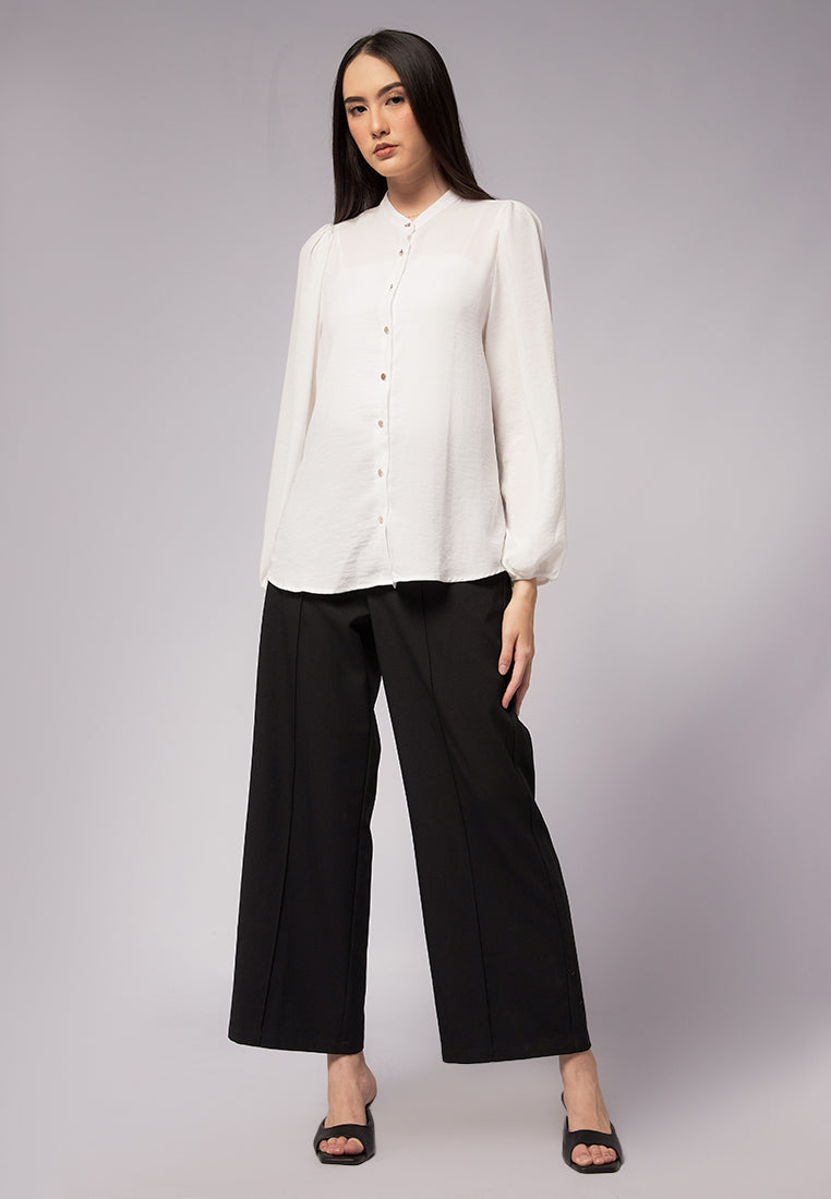 Balloon Sleeve Satin Blouse