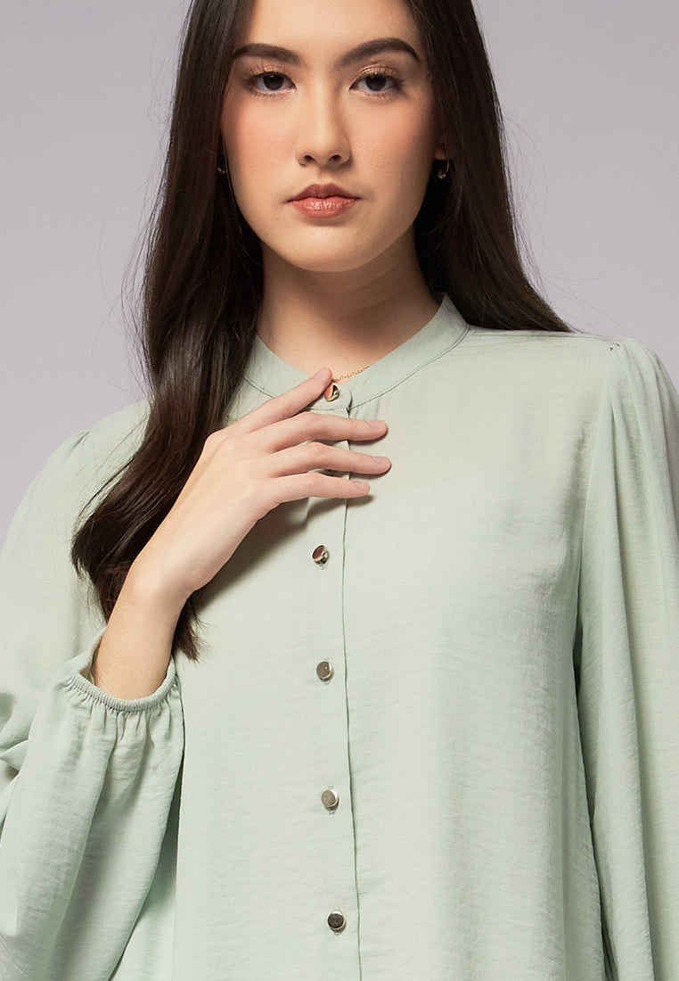 Balloon Sleeve Satin Blouse