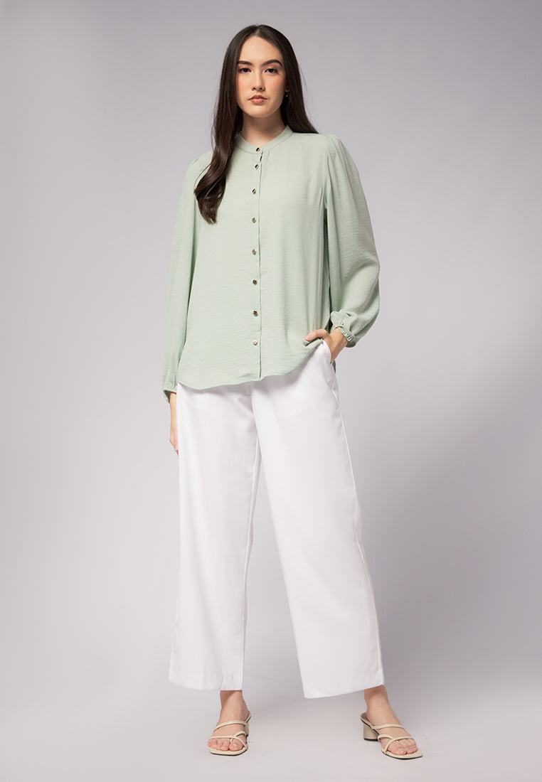 Balloon Sleeve Satin Blouse