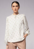 Printed Ruffle Bow Tie Blouse