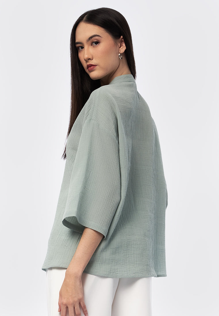 Seersucker 3/4 Sleeve Blouse