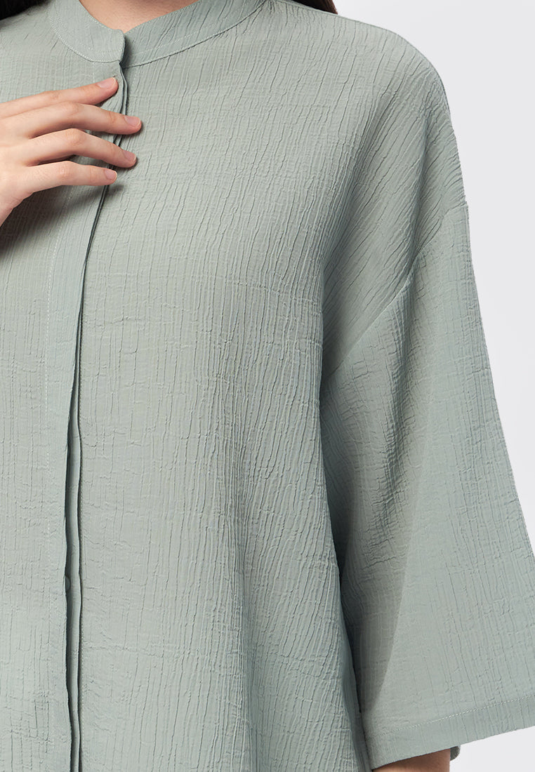 Seersucker 3/4 Sleeve Blouse