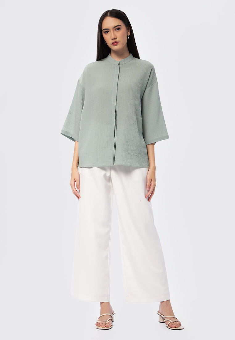 Seersucker 3/4 Sleeve Blouse