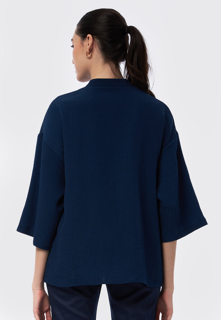 Seersucker 3/4 Sleeve Blouse