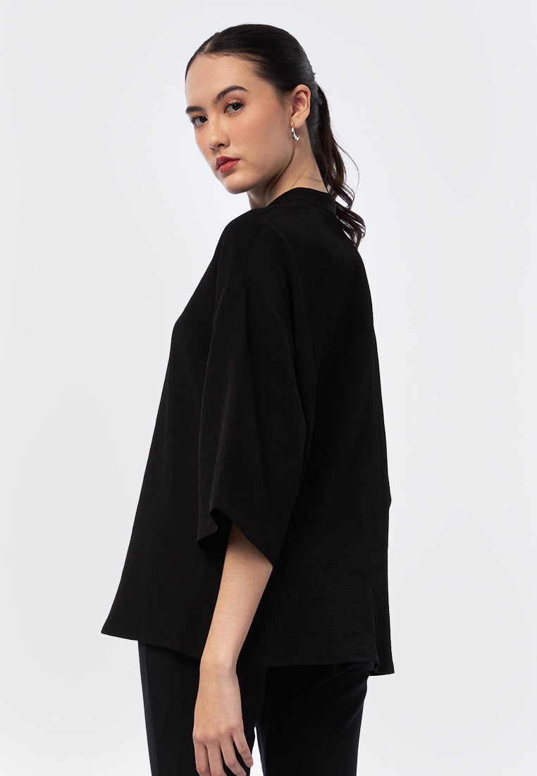 Seersucker 3/4 Sleeve Blouse