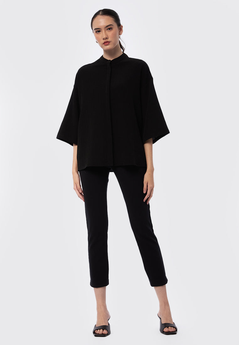 Seersucker 3/4 Sleeve Blouse