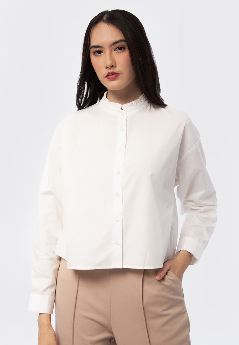 Long Sleeve Blouse with Frilly Trim