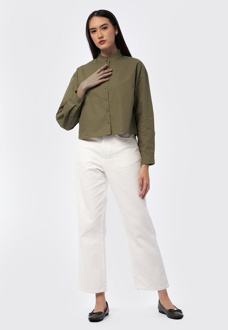 Long Sleeve Blouse with Frilly Trim