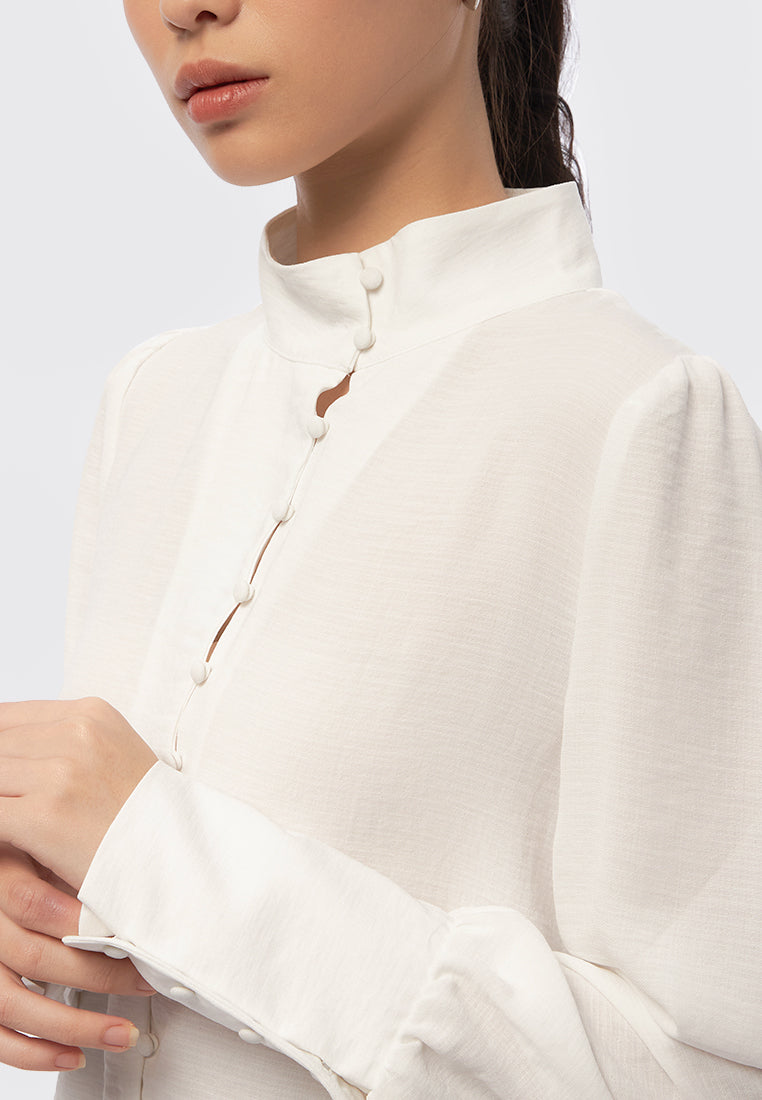Mandarin Collar Long Sleeve Blouse