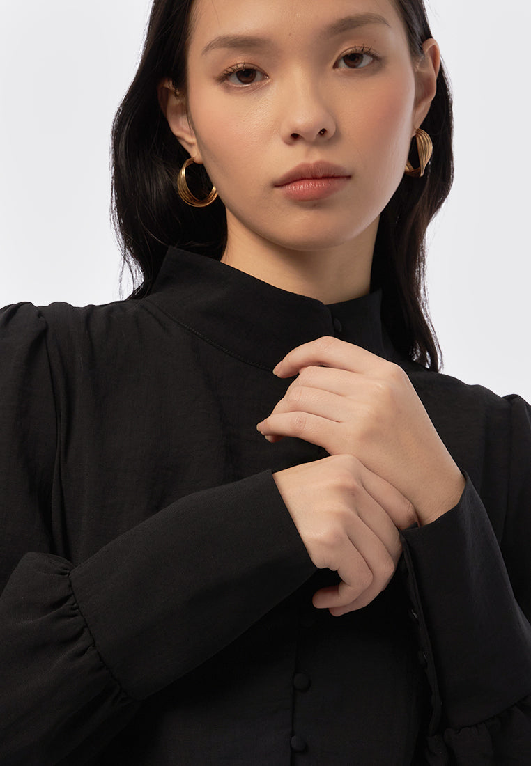 Mandarin Collar Long Sleeve Blouse