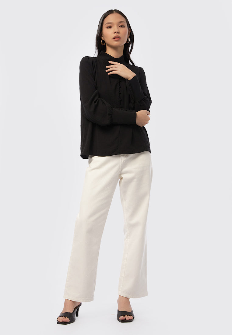 Mandarin Collar Long Sleeve Blouse