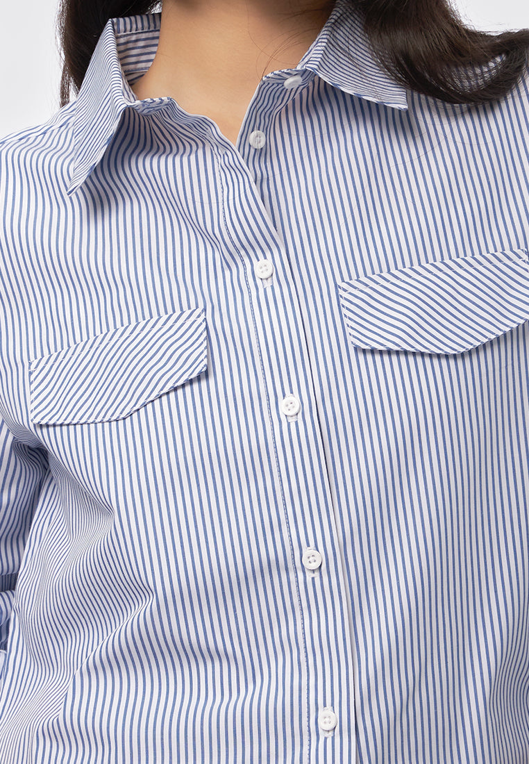 Long Sleeve Stripes Crop Blouse