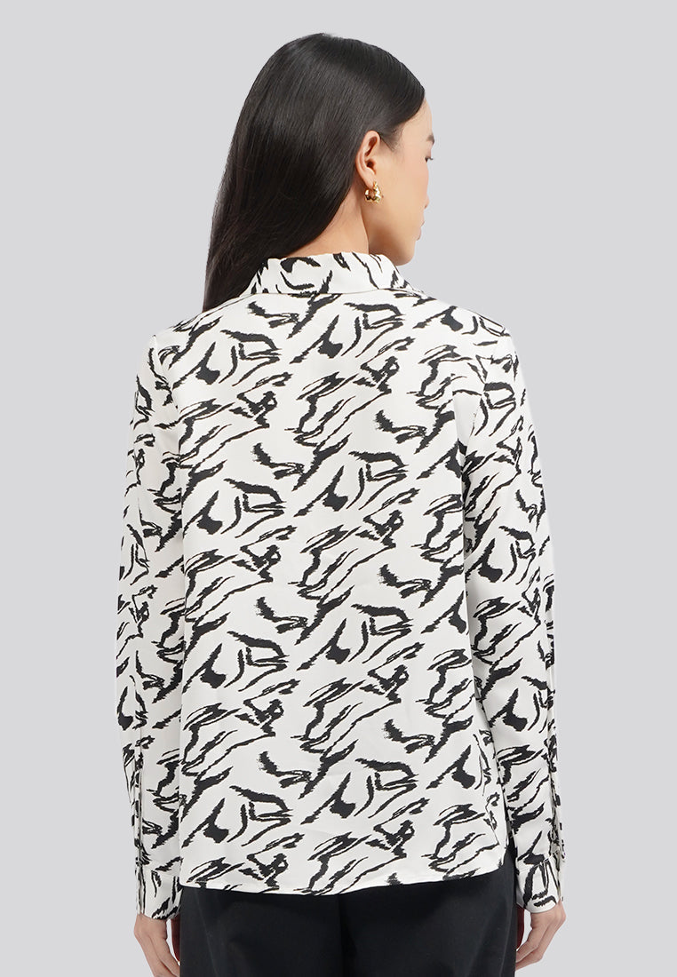 Printed Long Sleeve Blouse Off White