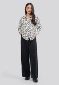 Printed Long Sleeve Blouse Off White