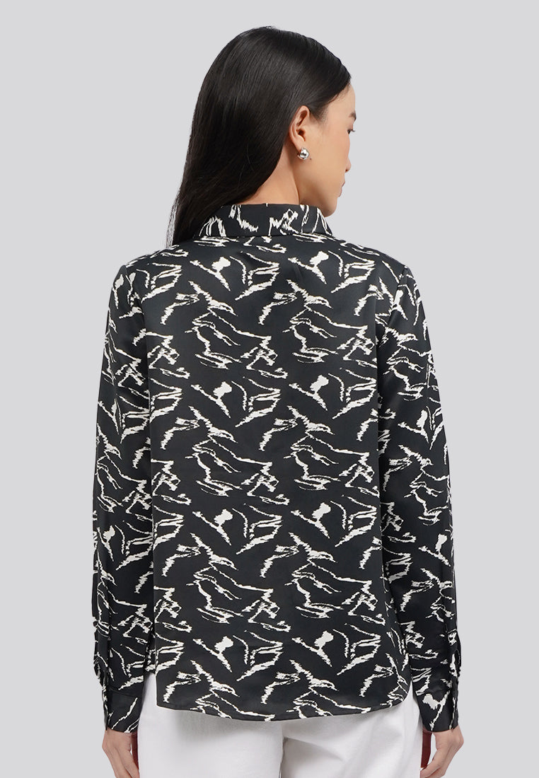 Printed Long Sleeve Blouse Black