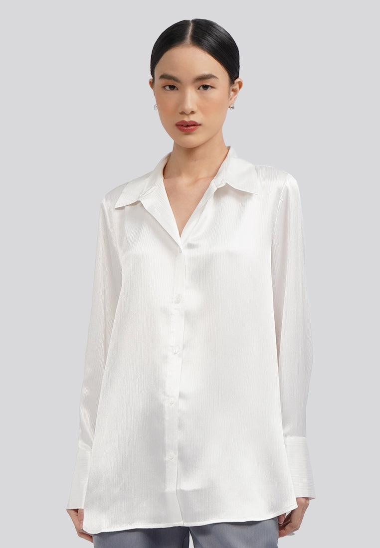 Long Sleeve Satin Blouse Off White