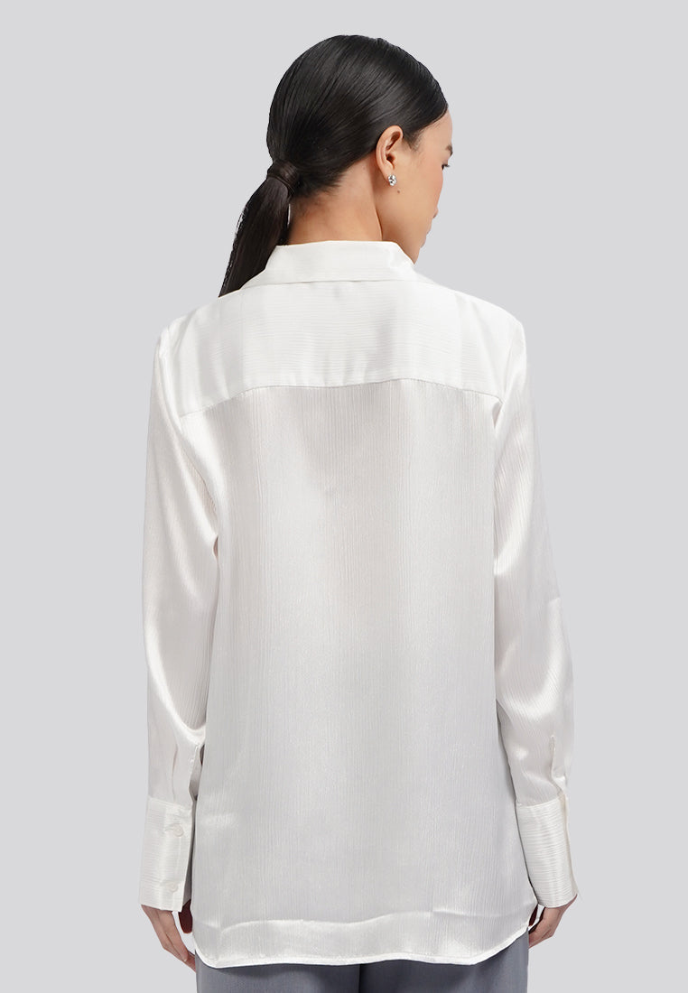 Long Sleeve Satin Blouse Off White