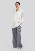 Long Sleeve Satin Blouse Off White
