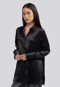 Long Sleeve Satin Blouse Black