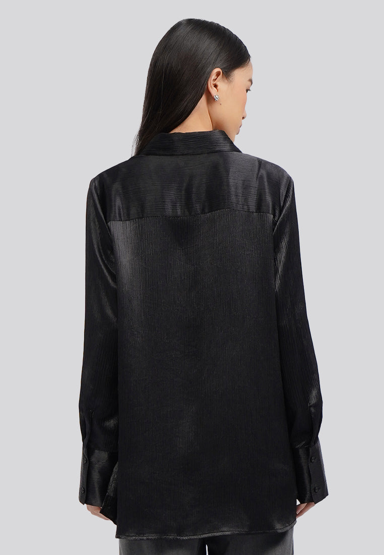 Long Sleeve Satin Blouse Black