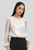 Long Sleeve Gathered Crop Blouse Beige