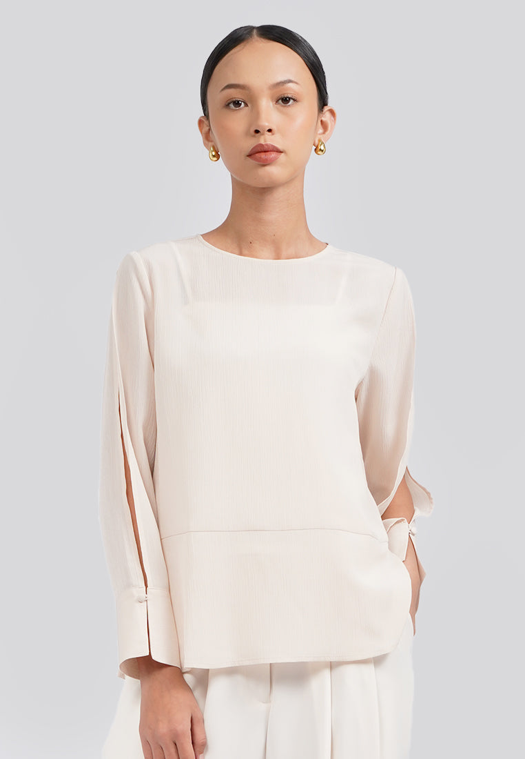 Round Neck Open Sleeve Blouse Ecru