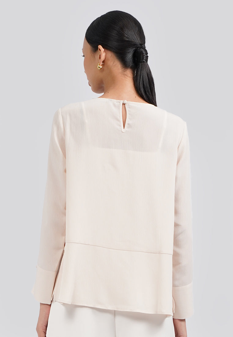 Round Neck Open Sleeve Blouse Ecru