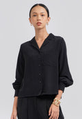 Notch Collar Long Sleeve Blouse