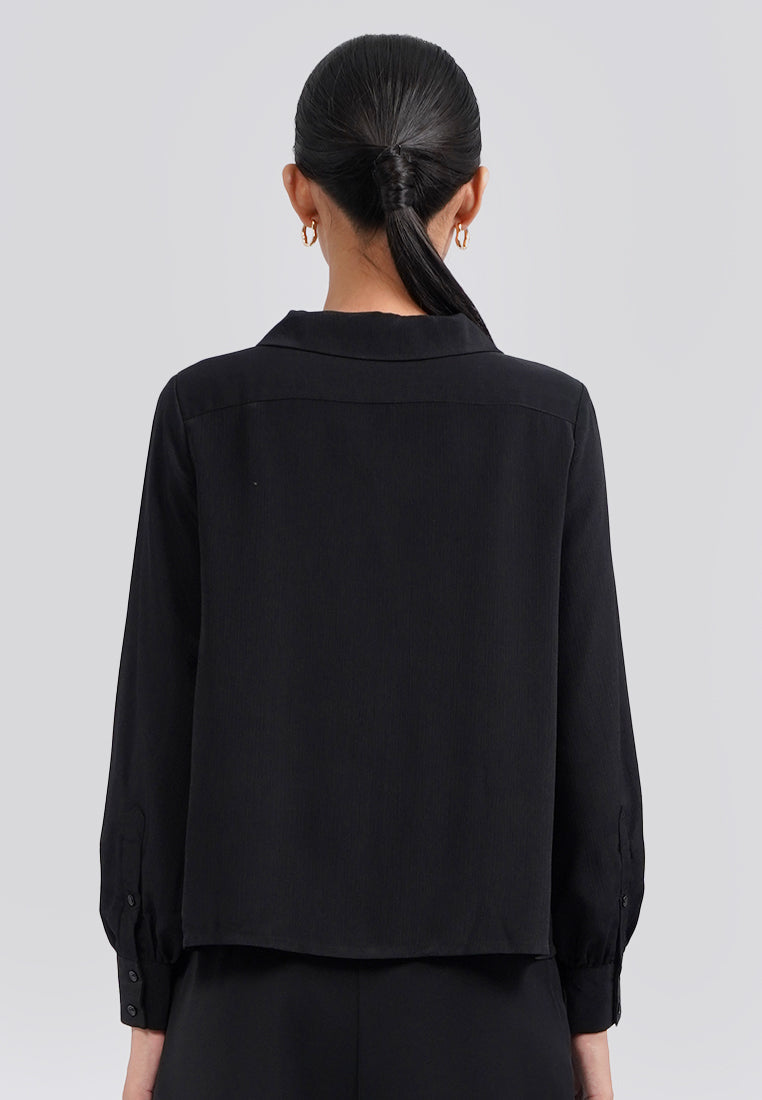 Notch Collar Long Sleeve Blouse