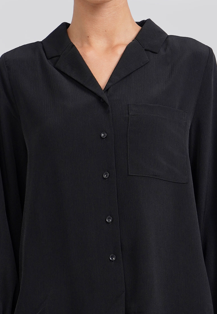 Notch Collar Long Sleeve Blouse