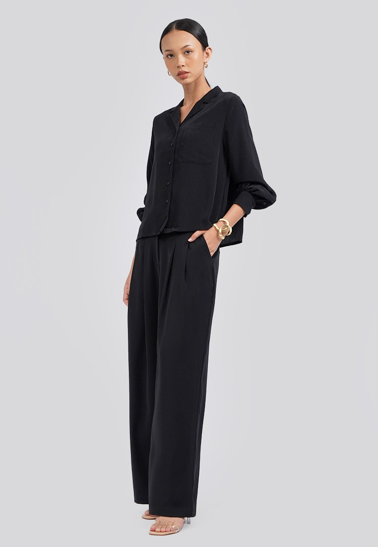Notch Collar Long Sleeve Blouse