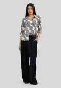 Animal Printed Long Sleeve Blouse Off White