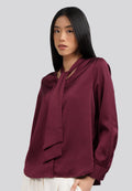 Tie Neck Long Sleeve Blouse Berry
