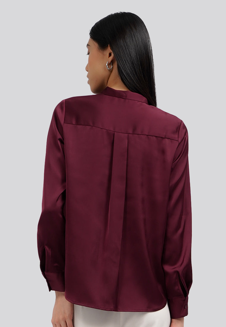 Tie Neck Long Sleeve Blouse Berry