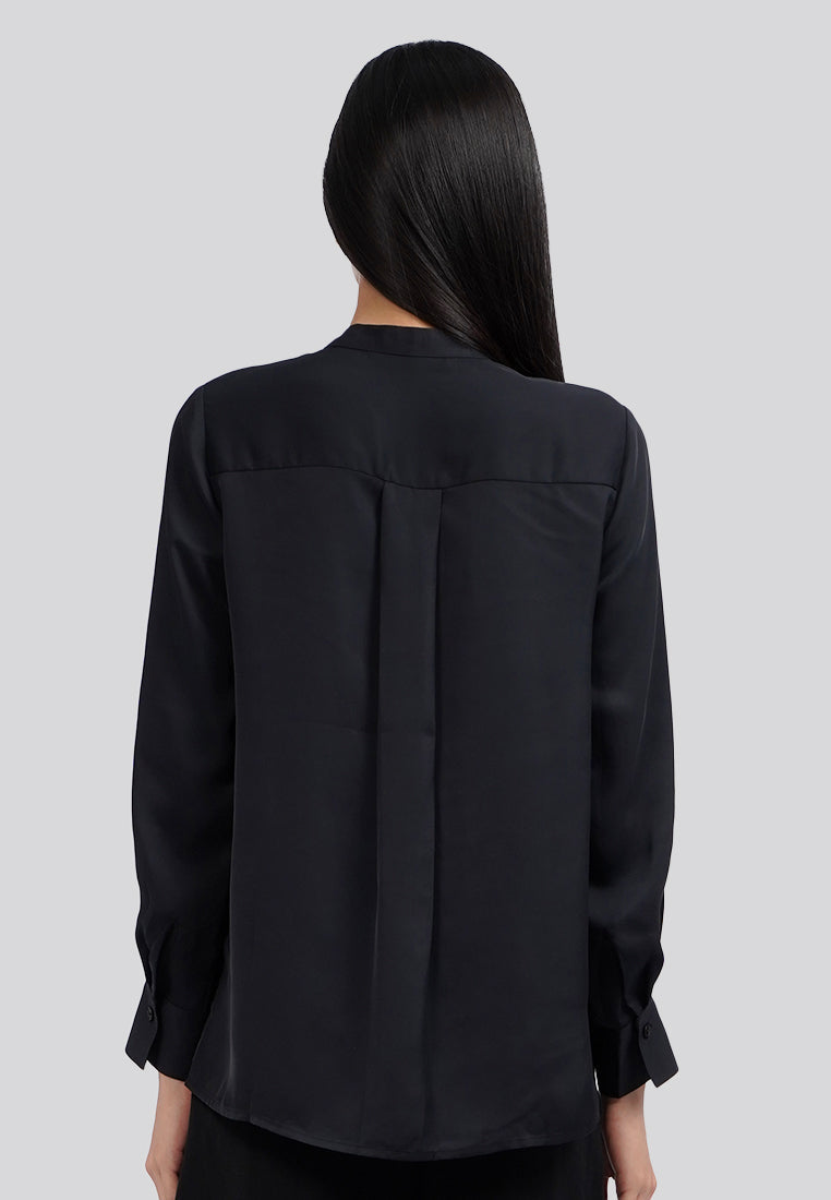 Mandarin Collar Half Placket Blouse Black
