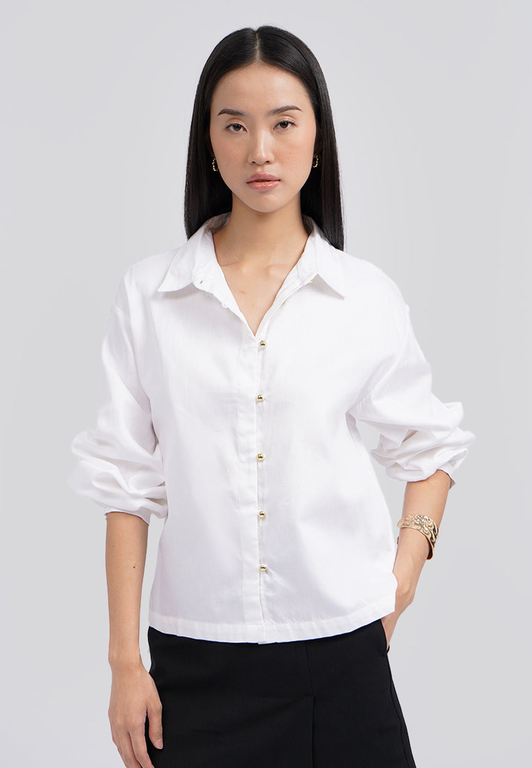 Puff Sleeves Collared Blouse Off White